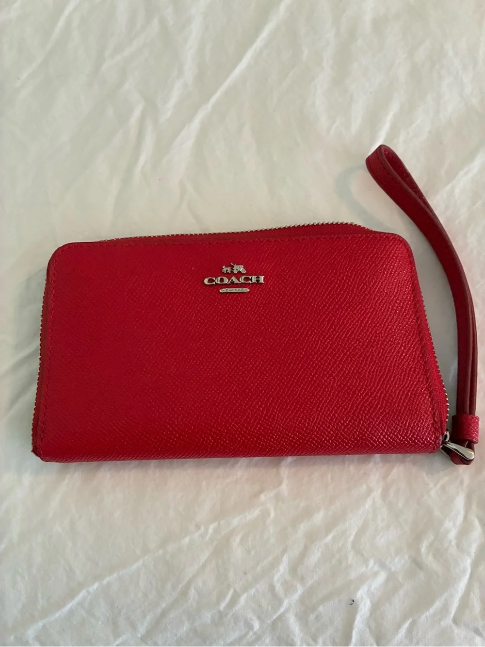 COACH Red Leather Zip Wristlet with Silver Logo